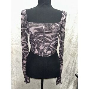 Urban‎ Outfitters Mesh Corset Crop Top Whimsigoth Grunge Pink And Black M